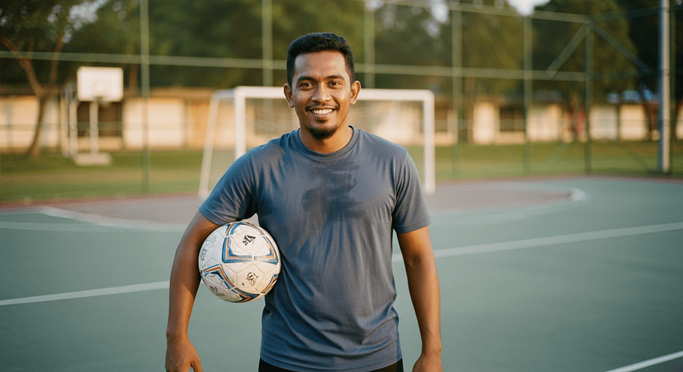 SportGivs founder Amir Hakim on a community futsal court